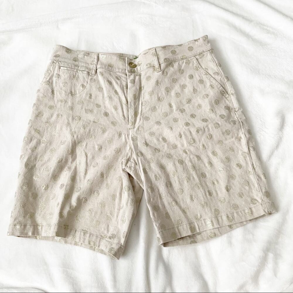 Anthropologie cream gold linen Bermuda shorts size 27